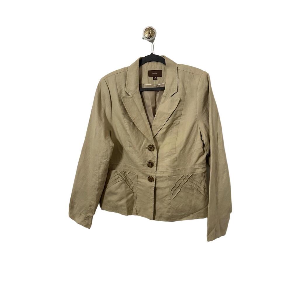 Merona Jacket Size 16 Beige Lined 100% Linen Blazer 3 Button Detailed Pockets
